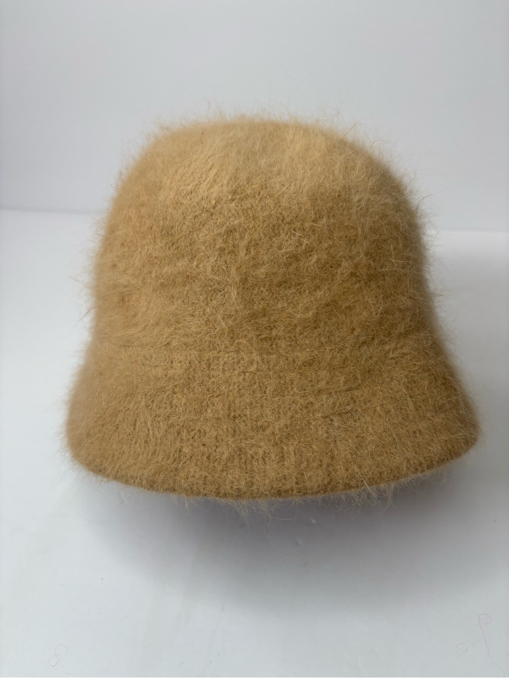 Tan Beige Rabbit Hair Wool Bucket Hat Classic Rave Festival Grunge Minimalist OS